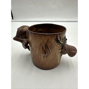 VINTAGE Moose Stuck Through Tree 3D Figural Stoneware Pottery Mug Cup GiftCraft